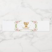 Roze Bloemen Schattige Leeuwenwelpje Baby shower 1 Waterfles Etiket (Enkel label)