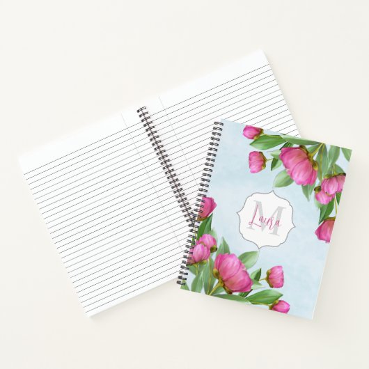 Roze Bloemen Schattige Monogrammed Custom Notitieboek (Binnen)