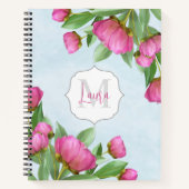 Roze Bloemen Schattige Monogrammed Custom Notitieboek (Voorkant)
