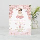 Roze bloemen Schattige Niña Presentación de Tres A Kaart (Staand voorkant)