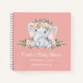Roze Bloemen Schattige Olifant Baby Meisje Baby sh Notitieboek (Voorkant)