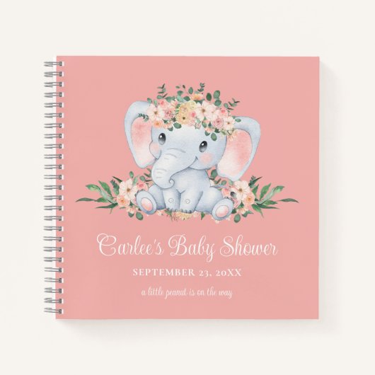 Roze Bloemen Schattige Olifant Baby Meisje Baby sh Notitieboek (Voorkant)