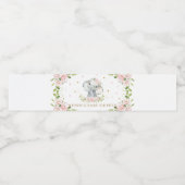 Roze Bloemen Schattige Olifant Baby shower 1e Verj Waterfles Etiket (Enkel label)