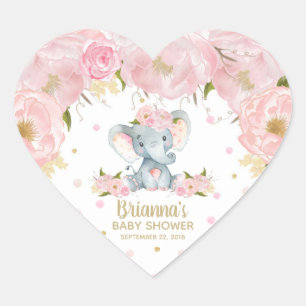 Roze Bloemen Schattige Olifant Baby shower Hart Sticker