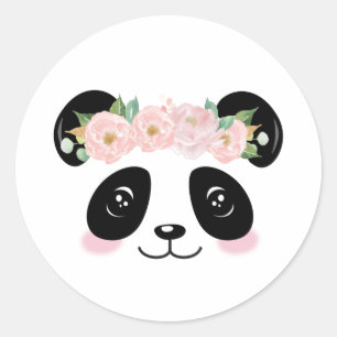 Roze Bloemen Schattige Panda Verjaardagsfeestje Fa Ronde Sticker