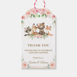 Roze Bloemen Schattige Woodland Animals Baby showe Cadeaulabel