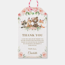 Roze Bloemen Schattige Woodland Animals Verjaardag Cadeaulabel