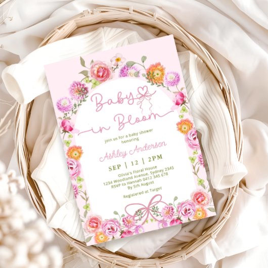 Roze Bloemen Schattigee Baby in Bloom Meisje Douch Kaart