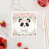 Roze Bloemen Schattigee Panda Verjaardag Baby Part Servet (Insitu)