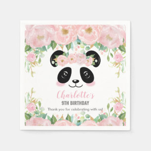 Roze Bloemen Schattigee Panda Verjaardag Baby Part Servet