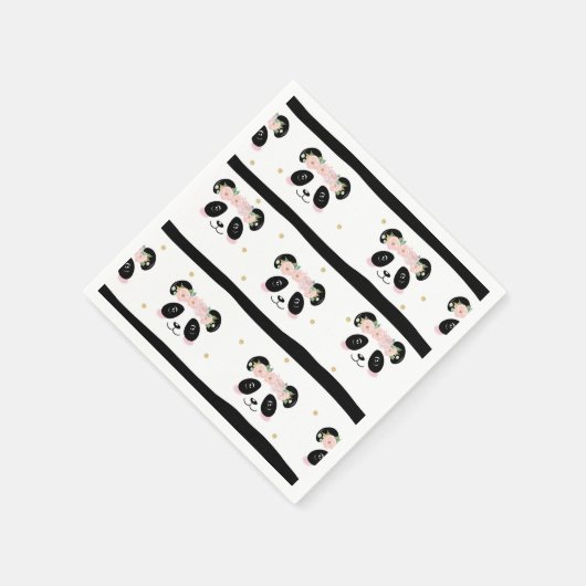 Roze Bloemen Schattigee Panda Verjaardag Baby Part Servet (Hoek)