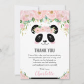 Roze Bloemen Schattigee Panda Verjaardag Dank u ka Kaart (Voorkant)