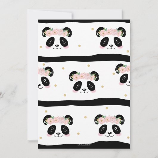 Roze Bloemen Schattigee Panda Verjaardag Dank u ka Kaart (Achterkant)