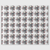 Roze Bloemen Schedel Gotische Zwarte Lijn Kunst Cadeaupapier (Vlak)