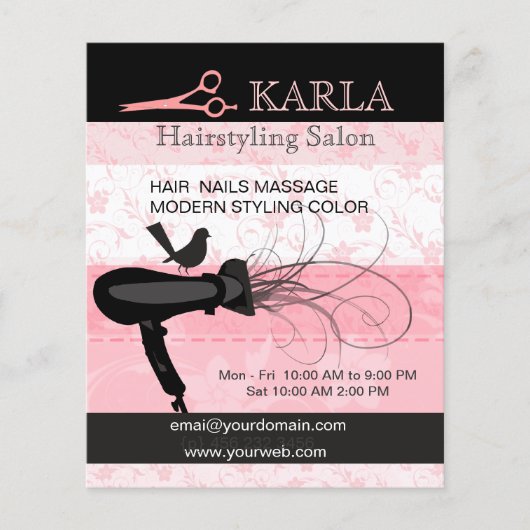 Roze Bloemen Schoonheidssalon Droger Kapper Flyer (Voorkant)