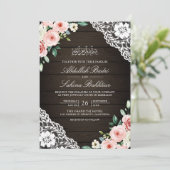 Roze Bloemen Schuur Houten Kant QR Code Moslim Bru Kaart (Staand voorkant)