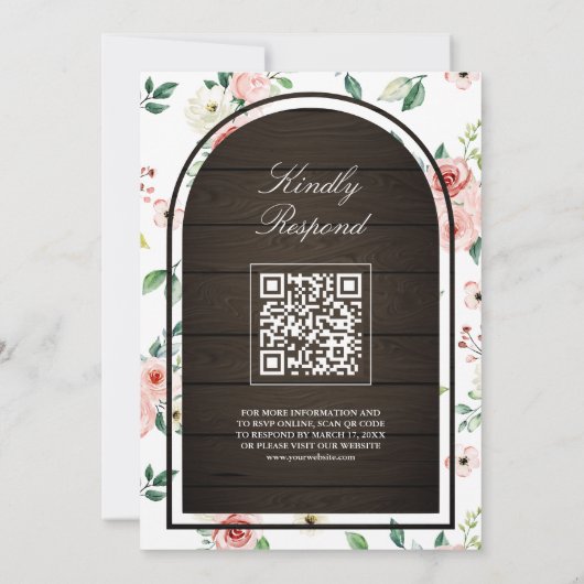 Roze Bloemen Schuur Houten Kant QR Code Moslim Bru Kaart (Achterkant)