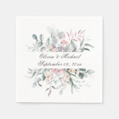 Roze Bloemen Script Naam Bruiloft servetten (Voorkant)