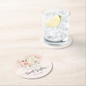 Roze Bloemen Script Sweet 16 Verjaardagsfeest Ronde Kartonnen Onderzetter (Insitu)