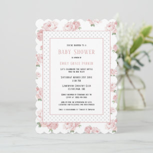 Roze Bloemen Shabby Chic Baby Meisje Douche Kaart