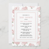 Roze Bloemen Shabby Chic Baby Meisje Douche Kaart (Voorkant)