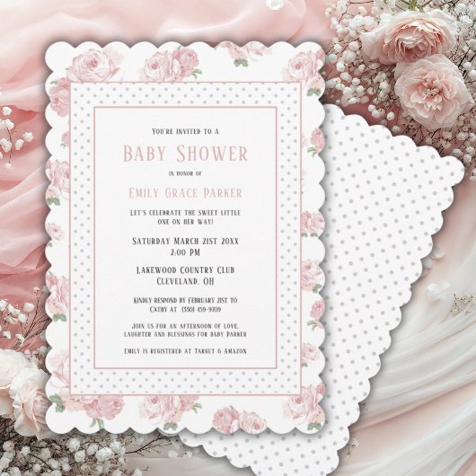 Roze Bloemen Shabby Chic Baby Meisje Douche Kaart