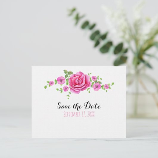 Roze Bloemen Shabby Chic Save The Date Verloving Briefkaart (Staand voorkant)