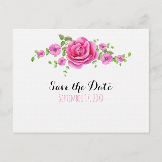 Roze Bloemen Shabby Chic Save The Date Verloving Briefkaart (Voorkant)