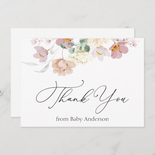 Roze bloemen Shower Dank je Kaart Notitiekaartje (Voorkant / Achterkant)