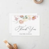 Roze bloemen Shower Dank je Kaart Notitiekaartje (Voorkant / Achterkant in situ)