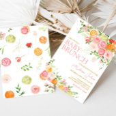 Roze Bloemen Sinaasappel Citrus Baby shower Kaart