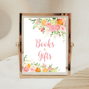 Roze Bloemen Sinaasappel Citrus boeken en geschenk Poster