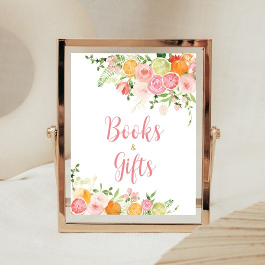 Roze Bloemen Sinaasappel Citrus boeken en geschenk Poster