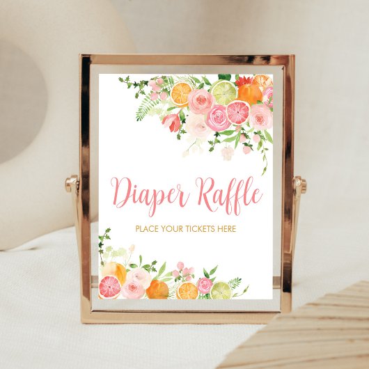 Roze Bloemen Sinaasappel Citrus Luier Raffle Poster