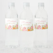 Roze Bloemen Sinaasappel Citrus Waterfles Etiket (Flessen)