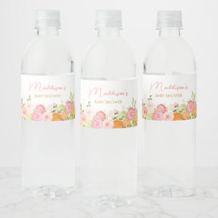 Roze Bloemen Sinaasappel Citrus Waterfles Etiket