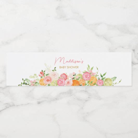 Roze Bloemen Sinaasappel Citrus Waterfles Etiket (Enkel label)