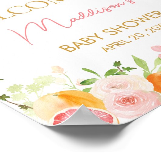 Roze Bloemen Sinaasappel Citrus Welkom Poster (Hoek)