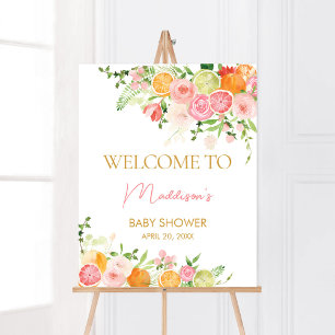 Roze Bloemen Sinaasappel Citrus Welkom Poster