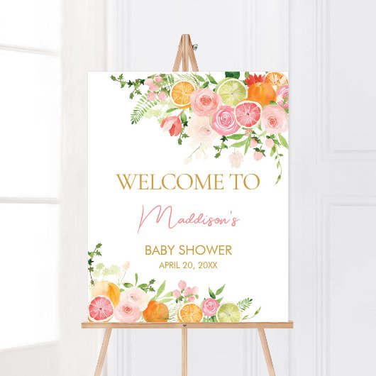 Roze Bloemen Sinaasappel Citrus Welkom Poster