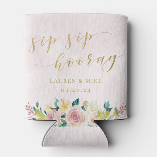 Roze Bloemen Sip Hooray Vrijgezellenfeest Bruiloft Blikjeskoeler (Achterkant)