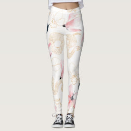 Roze bloemen slangenpatroon leggings