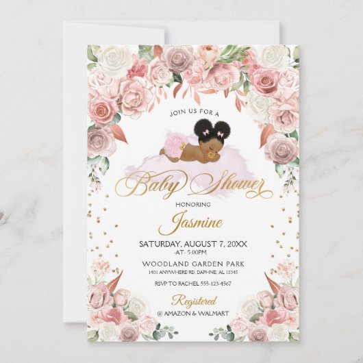 Roze Bloemen Slapen Baby shower Kaart (Voorkant)