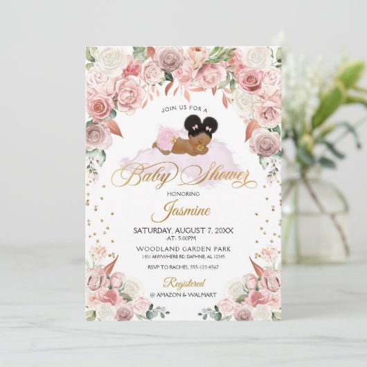 Roze Bloemen Slapen Baby shower Kaart (Staand voorkant)