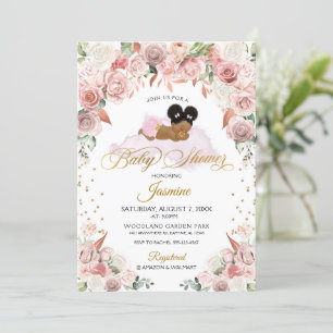 Roze Bloemen Slapen Baby shower Kaart