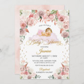 Roze Bloemen Slapen Baby shower Uitnodiging (Voorkant / Achterkant)