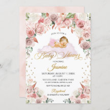 Roze Bloemen Slapen Baby shower Uitnodiging