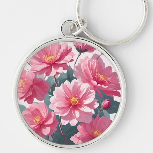 Roze Bloemen Sleutelhanger (Voorkant)