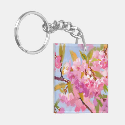 Roze bloemen sleutelhanger (Voorkant Links)