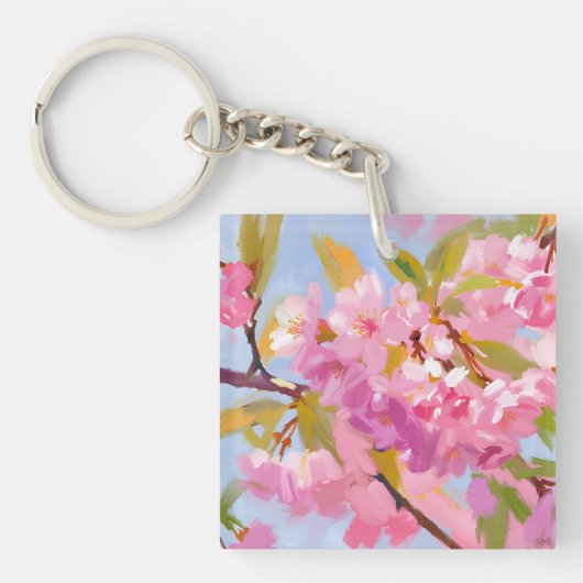 Roze bloemen sleutelhanger (Voorkant)